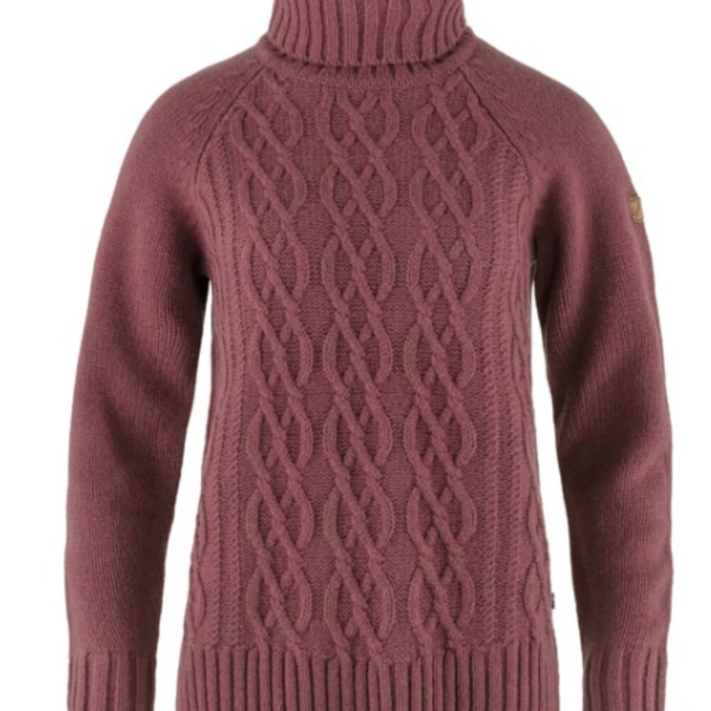 Fjallraven Cable-Knit Turtleneck Sweater in Dusty Rose